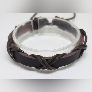 Men's Bracelet Leather Braided Brown NEW f36